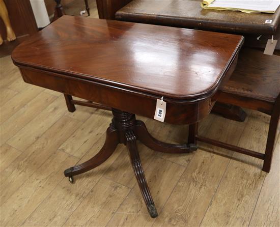 A Regency mahogany rectangular folding card table W.92cm